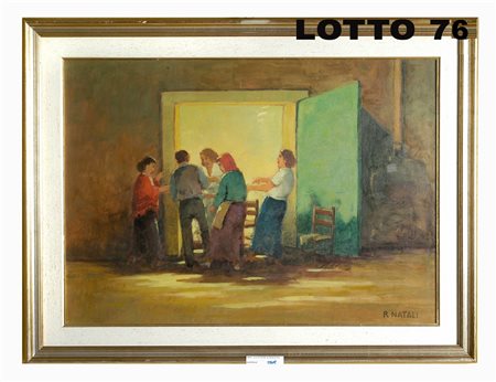 RENATO NATALI (1883 - 1979) DIPINTO OLIO SU TAVOLA RAFF. VICOLO LIVORNESE CON...