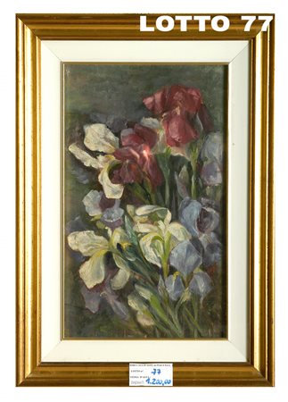 LICINIO BARZANTI (1857 – 1944) DIPINTO OLIO SU TAVOLA RAFF. GLADIOLI MIS. 46...
