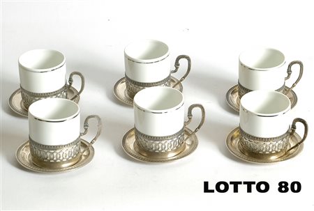 GINORI SERVIZIO IN ARGENTO E CERAMICA COMPOSTO DA 6 TAZZINE ITALIA META' DEL...