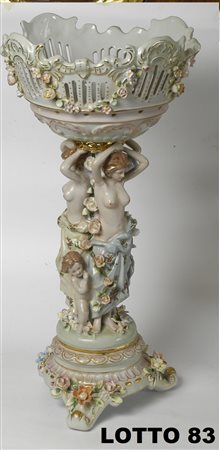 MEISSEN IMPORTANTE COPPA IN PORCELLANA POLICROMA SORRETTA DA SCULTURE RAFF....