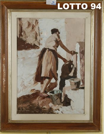 MARIO BERRINO (1920) DIPINTO OLIO SU TELA RAFF. L'ACQUAIOLA MIS. 50 X 70...