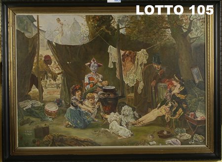 R. HOSTE (XX° SEC.) DIPINTO OLIO SU TELA RAFF. “IL CIRCO” COPIA DEL CELEBRE...