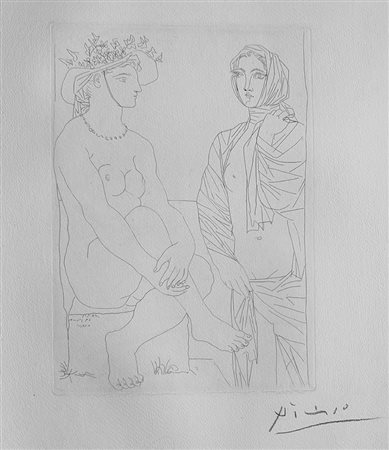 Pablo Picasso, Femme assise au chapeau fleuris et femme debout drapèe - Bloch 210, 1933