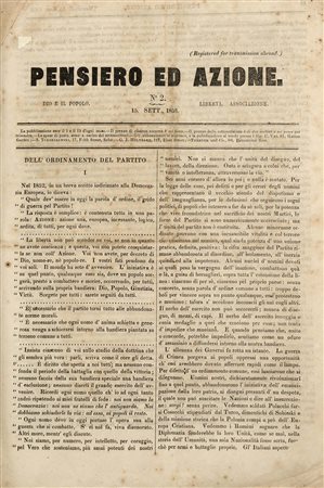 [MAZZINI Giuseppe] (1805-1872) - Pensiero ed Azione. Londra; Genova: Swietoslaw