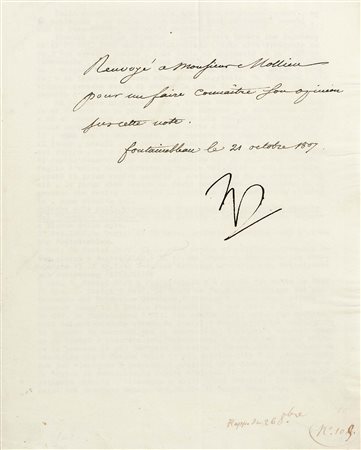 NAPOLEONE I - Sigla autografa. Fointainbleau: 21 Ottobre 1807.Appunto, probab