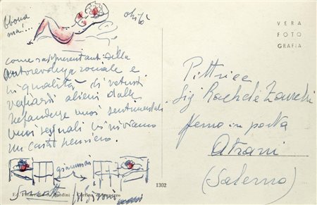 SIRONI Mario (1885-1961) - Cartolina contenente un messaggio e schizzo di carat