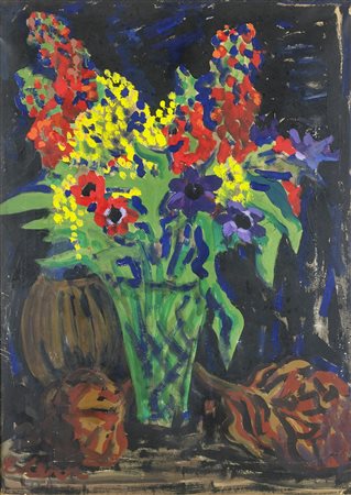 CARLO LEVI Vaso di fiori con carciofi.