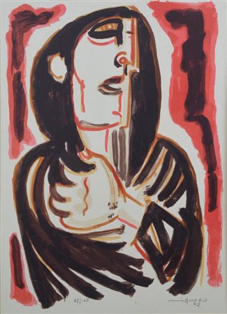 Migneco Giuseppe FIGURA MASCHILE litografia, cm 33x24; es. 87/100 firma, data...