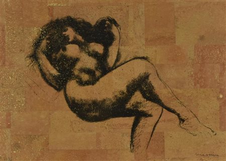 Messina Francesco NUDO FEMMINILE litografia su sughero, cm 50x70 esemplare 68...