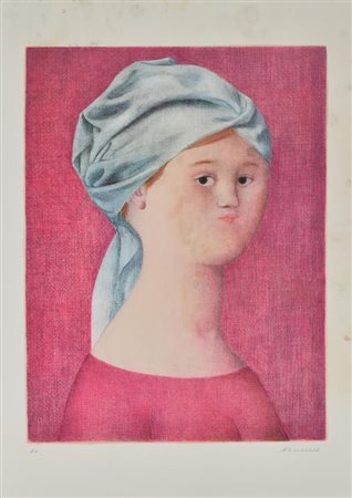 Bueno Antonio RAGAZZA CON TURBANTE litografia su carta, cm 70x50 esemplare...
