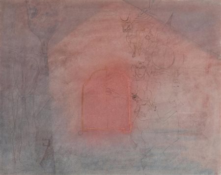 Grigorescu Octav LA CASA DEL SOGNO tecnica mista su carta, cm 39x49 sul...