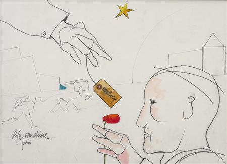 Tadini Emilio LIFE MACHINE tempera e gouache su carta, cm 50x69 firmato e...