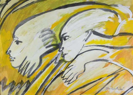 Brindisi Remo VOLTI tempera su carta, cm 50x70 firmato sul retro: firmato...