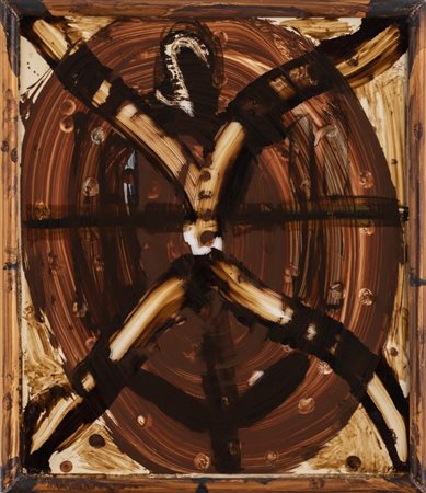 Ceccobelli Bruno QUATTRO VERSI olio su plexiglass e cornice dipinta, cm 48x41...