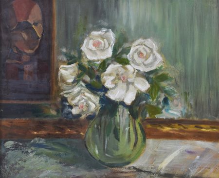 Ajmone Giuseppe VASO CON FIORI olio su cartone telato, cm 44x54 sul fronte:...