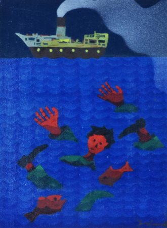 Casorati Francesco NAUFRAGO olio su tela, cm 24,5x18 sul fronte: firma sul...