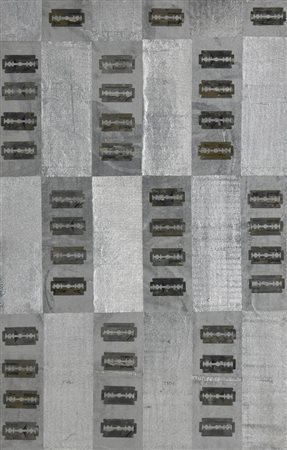 Dando SENZA TITOLO collage e applicazione di lamette da barba su tavola, cm...