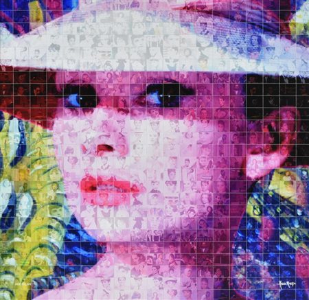 Murgia Maria AUDREY HEPBURN fotomontaggio su kapafix, cm 80x80 sul fronte:...