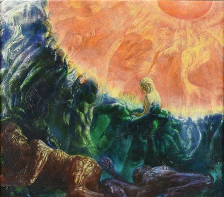 Abacuc IDROTEI IN GESTAZIONE acrilico su masonite, cm 35x40 sul retro:...