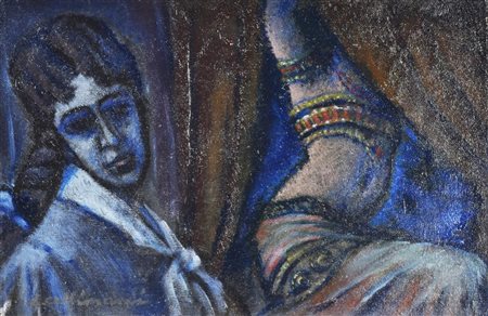 Allimandi Enrico L'ODALISCA olio su cartone telato, cm 27x41 sul fronte:...