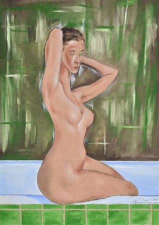 Fasano Francesco BAGNANTE olio su cartoncino telato, cm 42x30 sul fronte:...