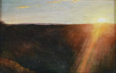 Calvi di Bergolo Gregorio TRAMONTO A SAN CARLO olio su cartone, cm 14x22 sul...