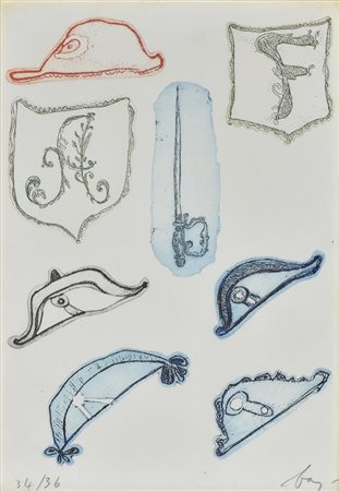 Baj Enrico I SIMBOLI litografia a colori su carta, cm 35x25,5 esemplare 34 su...