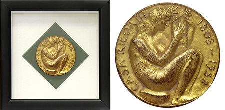 Messina Francesco CASA RICORDI 1808.1958 bassorilevo in bronzo, entro teca,...