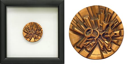 Mastroianni Umberto COMPOSIZIONE bassorilevo in bronzo, entro teca, diametro...