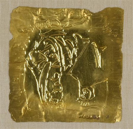 Gribaudo Ezio COMPOSIZIONE bassorilievo su foglia d'oro, cm 10x10 sul fronte:...