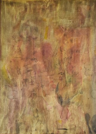 Grigorescu Octav UCCELLO TRA IL FOGLIAME tecnica mista su carta, cm 47x35 sul...