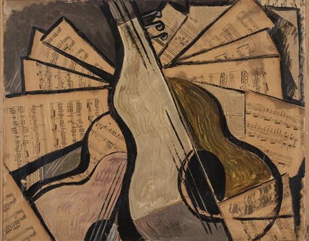 D'Anna Giulio SCOMPOSIZIONE DI CHITARRA tecnica mista e collage su cartone,...