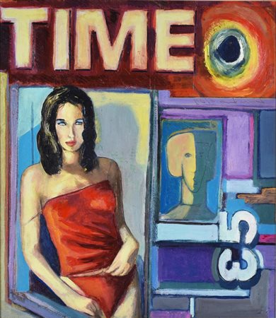 Lanaro Lino ALLA FINESTRA olio su tavola, cm 40x35 sul retro firma, titolo e...