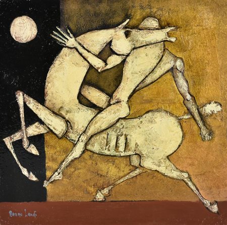 Landi Bruno IL CAVALIERE olio su tela, cm 40x40 sul fronte: firma sul retro:...