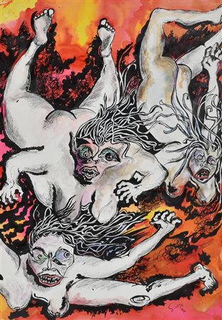 Guttuso Renato LE DANNATE tecnica mista su carta, cm 72,5x51 sul fronte:...