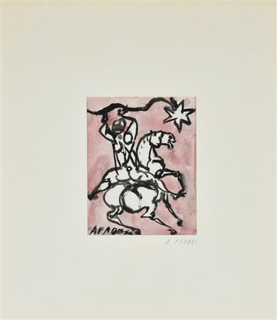 Fabbri Agenore CAVALIERE acquarello su carta, cm 13,5x10,5 sul fronte: firma