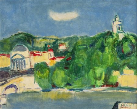 Paulucci Enrico TORINO, GRAN MADRE E IL MONTE DEI CAPPUCCINI olio su tela, cm...