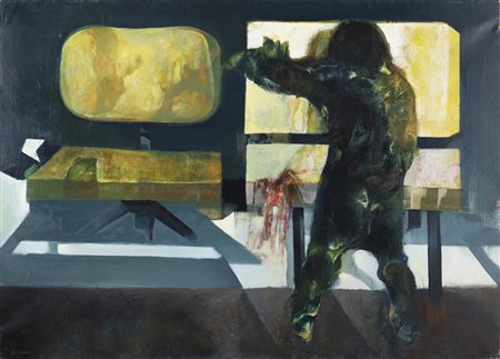 Vespignani Renzo POLTRONA E FIGURA olio su tela, cm 100x140 firmato e datato...