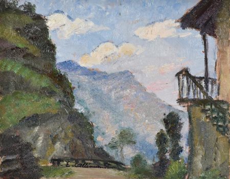 Allimandi Enrico LA VALLE DI LANZO olio su tavola, cm 19x24 sul fronte: firma...