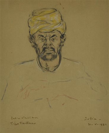 Vellan Felice TIPO TARTARO tecnica mista su carta, cm 28x24 sul fronte:...