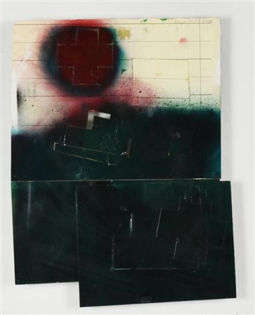 Ignoto SENZA TITOLO tecnica mista e collage su carta, cm 43x33 sul fronte:...