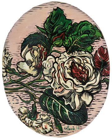 Hollesch Carlo ROSE CON GAROFANI olio su tela, cm 50x40 sul fronte: firma e...
