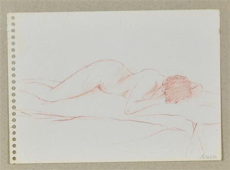 Biasion Renzo NUDO SDRAIATO sanguigna su carta, cm 11,8x16,5 sul fronte: firma