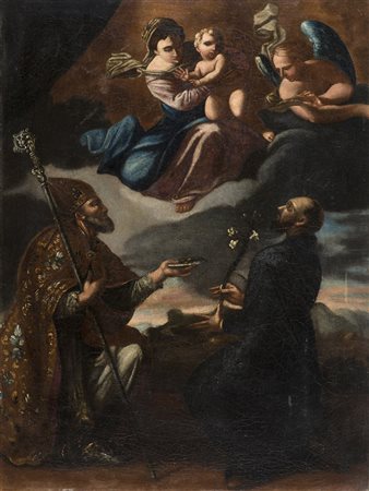Scuola italiana della fine del secolo XVII Madonna in gloria con San Liborio...