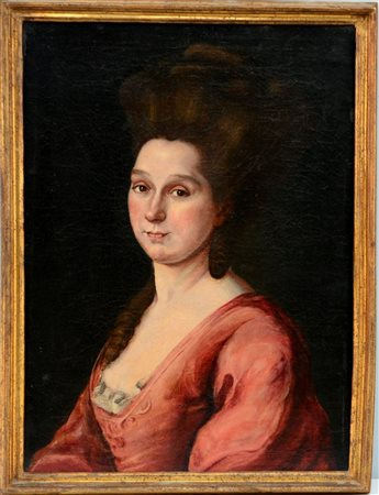 Scuola della fine del secolo XVIII-inizi XIX "Ritratto di dama" Olio su tela...