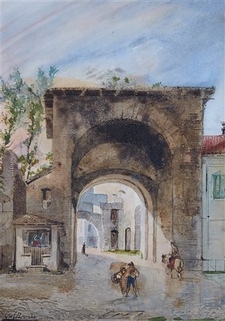 Giosuè Bianchi (Monza 1803 - 1875) "La Porta di San Biagio" acquerello su...