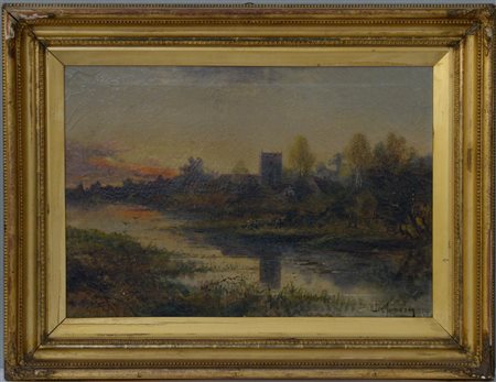 Alexander Jamieson (Glasgow 1873 - Bruges 1850) "Paesaggio", olio su tela (cm...