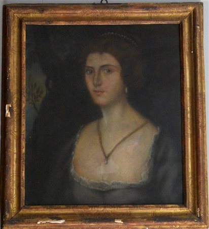 Ignoto del secolo XIX "Ritratto di gentildonna" pastelli colorati su tela (cm...