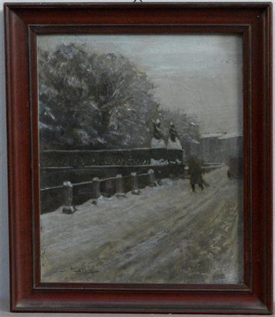 Enrico Intraina (Milano 1870 - 1945) "Milano ponte in Via San Damiano" olio...