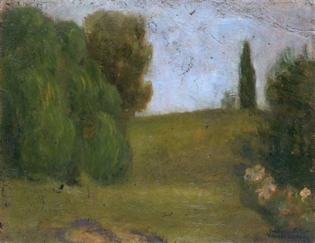 Ugo Bernasconi (Buenos Aires 1874 - Cantù 1960) "Collina" olio su cartone (cm...